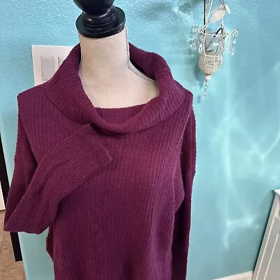 Eileen Fisher TurtleNeck Yak & Wool Knit Ribbed BerryWine Size M Longer N Back • $24
