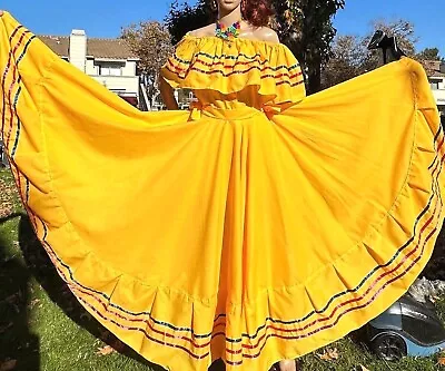 Mexican Yellow Dance Two-Piece Dress Folklorico Doble Vuelo Day Of The Dead Coco • $102.95