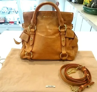 $277.63 • Buy Miu Miu Vitello Lux Small Bow Satchel Hand Bag W Strap-Good Condition &Authentic
