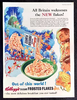 KELLOGGS SUGAR FROSTED FLAKES : -  Original Large Vintage 1954 Advert  POST FREE • £3.30