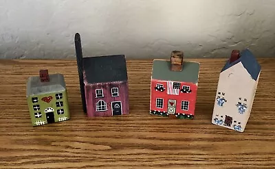 Primitive Folk Art - Wooden Block Village Houses - Lot Of 4 • $14.95