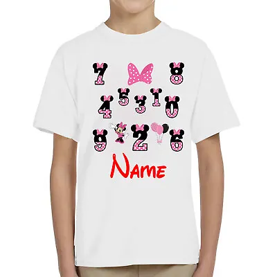 Personalised Minnie Numbers Day Kids T-Shirt Girls Boys Maths School 2024 Tee • £8.49