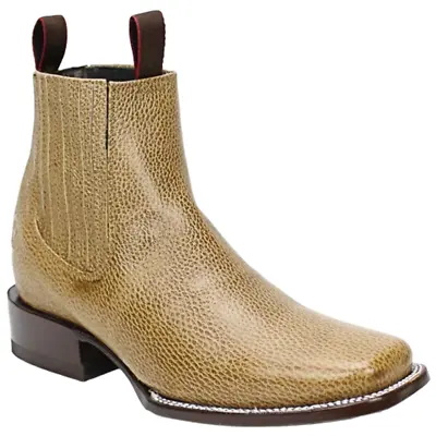 Men Genuine Leather Western Round Toe Short Ankle Boot Tan Botin Charro • $69