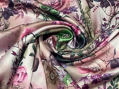 £1.20 • Buy Printed Silky Charmeuse Faux Silk Satin Fabric Dress Craft Draping Material 58''