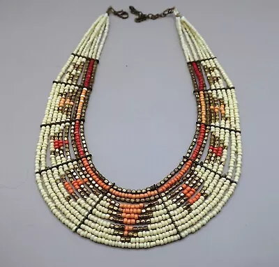 Vintage Boho Necklace Bib Multi-strand Tribal Beaded Layered  1980's • $15