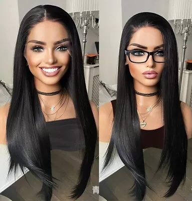 Women Lace Front Wig Fashion Black Long Straight Heat Resistant Hair Full Head • $28.49