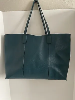 Macy's Women's Dark Teal Faux Leather Double Handle Tote Bag Shoulder Handbag L • $29.95