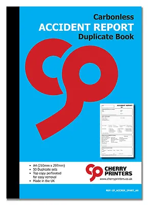 £9.79 • Buy Cherry NCR Accident Report Duplicate Book A4 (210mm X 297mm) 50 Sets 