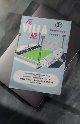 1961 League Cup Final Programme Cover Art A4 Print – A Villa Vs Rotherham Utd • £3.95