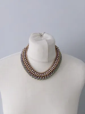 Costume   Fashion Jewellery Necklace Gold Tone Green Clear  Collar Accessorize • £7.85