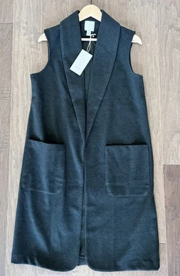 $57 • Buy Joie Women's Size M Green Long Vest Open Cardigan With Front Pockets And Lapel