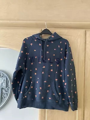 Ladies Jack Wills Navy Blue Floral Rose Pattern Hoodie Hoody Size Medium • £9.99