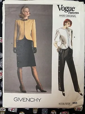 Vtg Vogue Paris Original Givenchy Pattern 1665 Size 10 Jacket Skirt Pants Uncut • $12.99