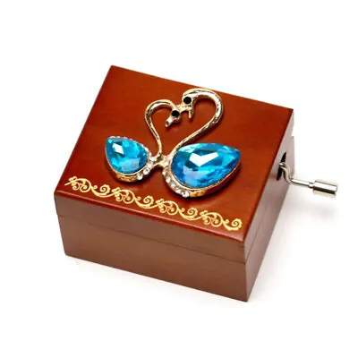 Wood Hand Crank Music Box Mirror Swan 30 Tunes Option Xmas Birthday Present Gift • $32.99