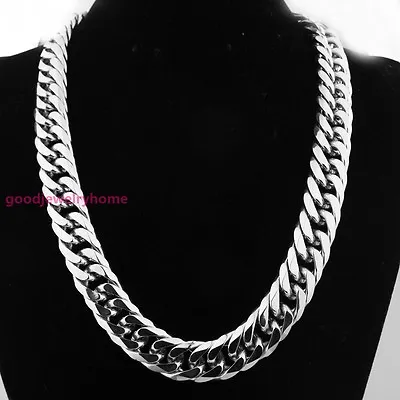 HEAVY 20mm Silver Cut Curb Cuban Link Chain 316L Stainless Steel Men's Necklace • $14.87