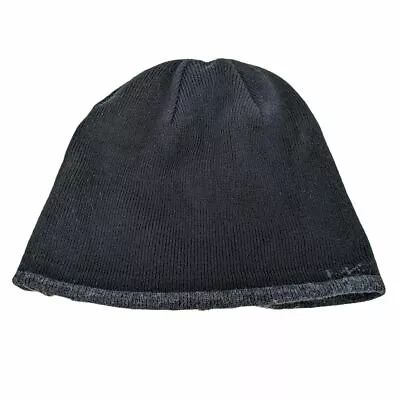 Michael Kors Beanie Hat Black Charcoal Grey Metal MK Logo Knit Acrylic Winter OS • $16.83