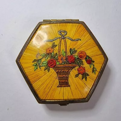 Vintage Houbigant Art Deco Compact 1930's Brass And Enamel Flower Basket Powder • $15