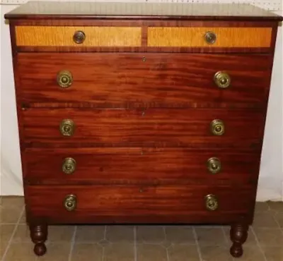 19th C Cherry 2/4 Chest W 2 Tiger Maple Dr Fronts • $796