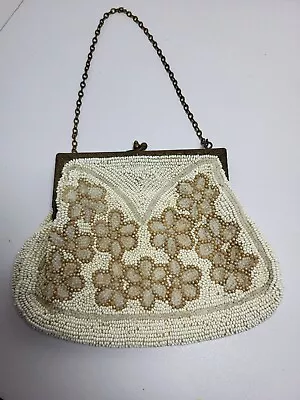 Vintage Beaded Charlet Hand Bag Coin Purse Floral Design Handmade In France • $16.99