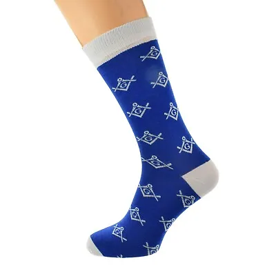 Masonic With G Design Woven Mens Two Tone Blue With White Cotton Socks Mason • $7.02