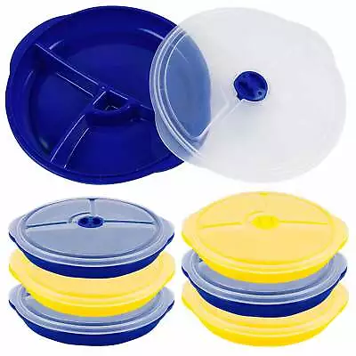6 Pk Meal Prep Food Storage 3-Section Plate W/ Lids Container Portion Control • $22.91