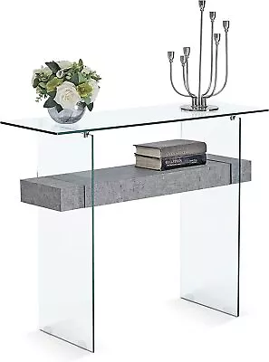 Ivinta Narrow Glass Console Table With Storage Modern Sofa Table For Entryway • $179.90