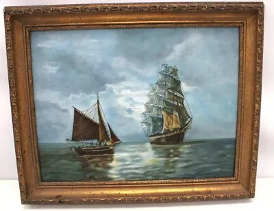 B. BROOKS Ships At Sea C.1978 VINTAGE ORIGINAL Oil Painting On Board FRAMED K18 • £10.50