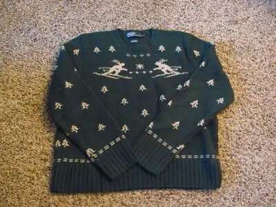 Men's Polo Hand Knit Wool Green  Skier  Pullover Sweater Size Xxl • $99.99