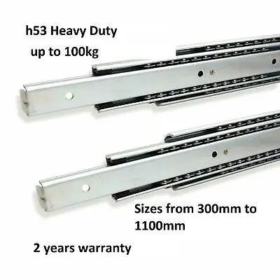 £61.95 • Buy Heavy Duty Full Extension 100Kg Load Capacity Drawer Slides Telescopic Rails