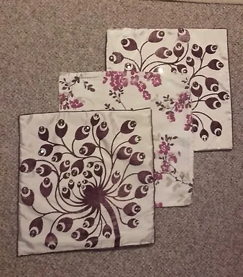 £5.50 • Buy 3 Cream Cushion Covers - 17.5  (44cm) Square - 1 Burgundy Floral/2 Peacock Print