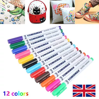 12x Fabric Pen Permanent Pen Paint Clothing Textile Dye T-Shirt Shoes Set Marker • £4.79