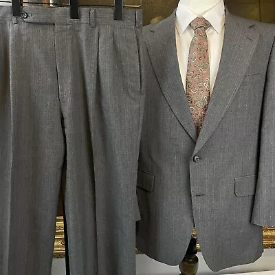 VTG Kingsridge 38R 36 X 28 2Pc USA MADE Wool Hopsack Gray Pinstriped 2Btn Suit • $75.90