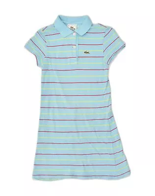 LACOSTE Girls Polo Dress 9-10 Years Blue Striped Cotton WI04 • £19.91