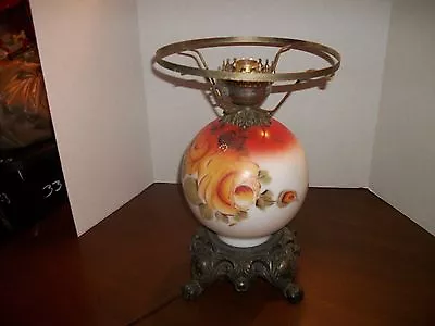 Vtg Table Lamp EF&EF Industries Dual Light White Glass Orb Handpainted Flowers   • $34.99