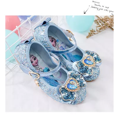 Frozen2 Kids Girls Elsa Princess Fancy Party Acrylic Bow-knot Sequins Elsa Shoes • $10.43