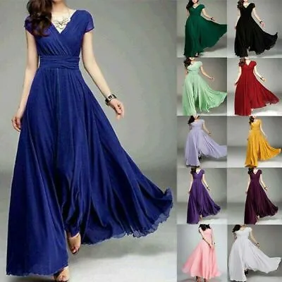 £22.55 • Buy Womens Formal Prom Ball Gown Evening Party Wedding Bridesmaid Bridal Maxi Dress