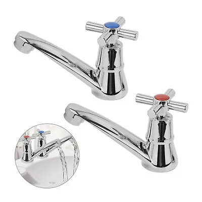 £5.19 • Buy 1 Pair Bathroom Basin & Sink Taps Mixer Chrome Brass Cross Lever Wash Basin Tap