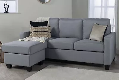 Nevis L Shaped Sofa With Chaise Left Or Right In Grey Black Or Dark Grey Fabric • £289.99