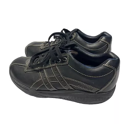 Skechers Shape Ups Mens Sneakers Lace Up Soft Leather Hiking Black Shoes Size 8 • $59