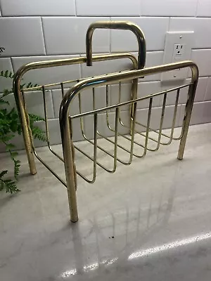 Vintage Mid Century Modern Magazine Rack Gold Brass Tone 12” • $19.99