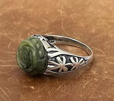 Vintage SW Ireland Sterling Connemara Marble Carved Rose Shamrock Ring Size 10 • $84