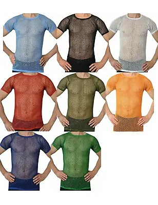 £6.99 • Buy Crystal Mens String Mesh  Cotton Mesh Fishnet Short Sleeve T-shirt Top  T Uk