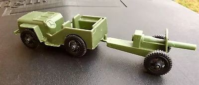 Vintage Tim-Mee Toys Green Plastic 5  Military Jeep & Howitzer Cannon  Army USMC • $6.75