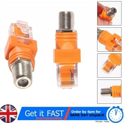 F Female To RJ45 Male Coaxial Coax Barrel Coupler Adapter RJ45 To RF Connector • £4.79