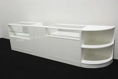 £739.99 • Buy Shop Counters WHITE SHOP  DISPLAY COUNTERS DISPLAY UNITS GLASS SHELVES CURVED
