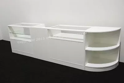 £739.99 • Buy Shop Counters WHITE SHOP  DISPLAY COUNTERS DISPLAY UNITS GLASS SHELVES CURVED