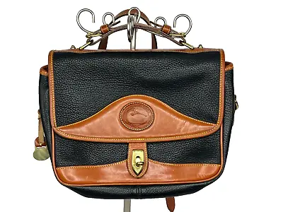 Vintage Dooney & Bourke 90s Leather Pebbled Crossbody Messenger Bag Black Brown • £42.75