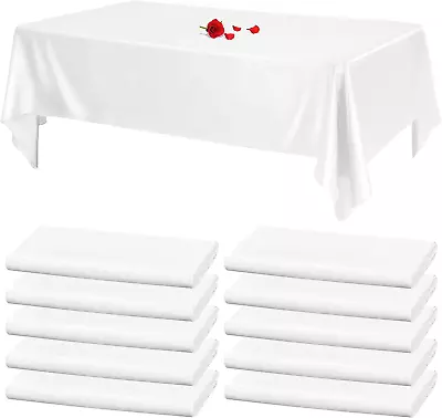 10 Packs White Table Cloth Rectangle Satin White Tablecloths For Rectangle Table • $55.99