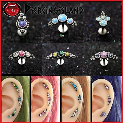 Opal Gem Ear Climber Cartilage Helix Ring Bar Flat Back Stud Piercing Earring • $13.72