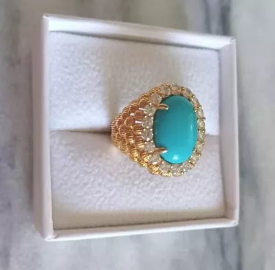 Victoria Wieck Genuine Turquoise Big Oval Gold On Sterling Ring Size 6 New NWOT  • $79.99